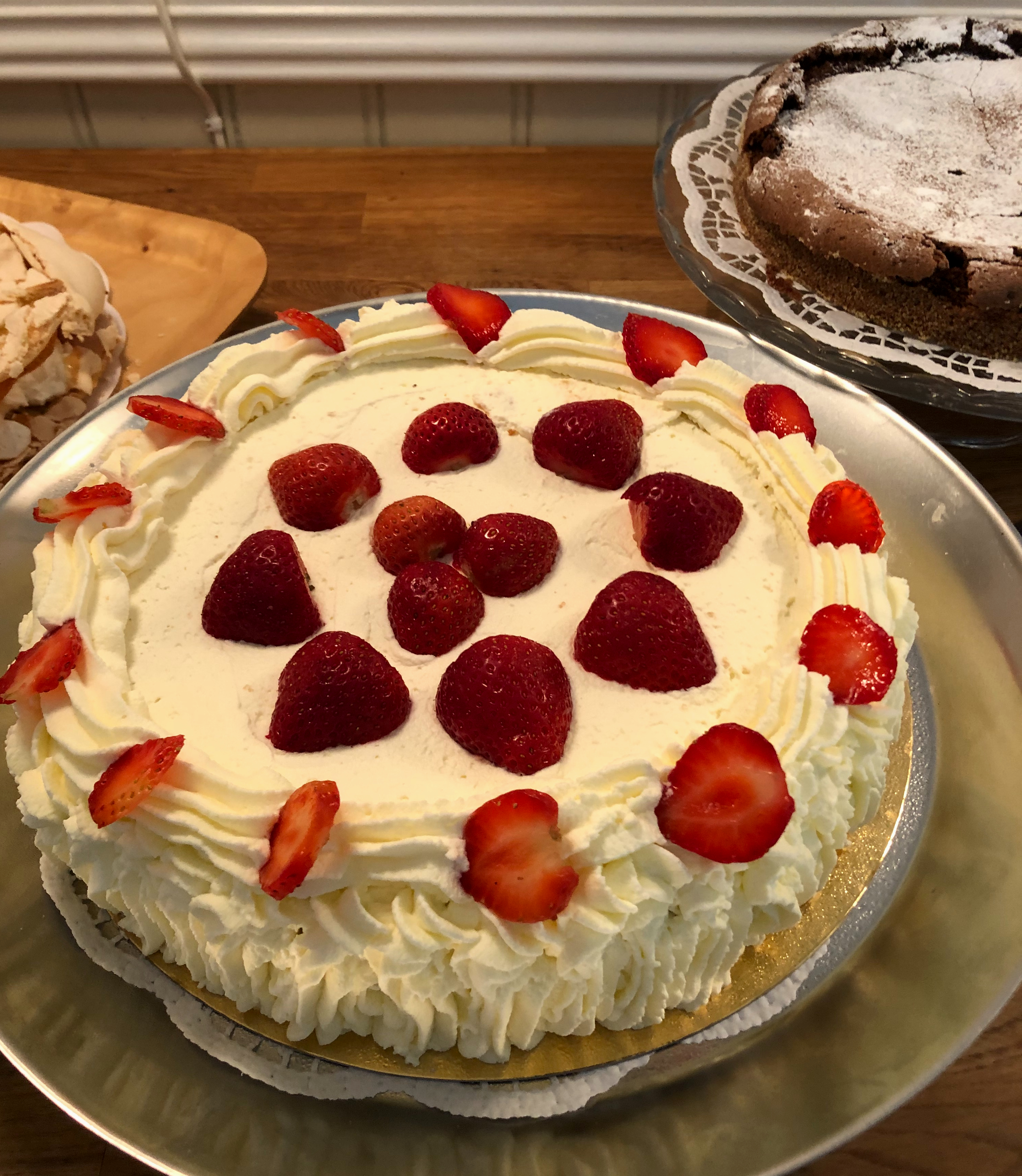 Strawberry cream cake closeup
